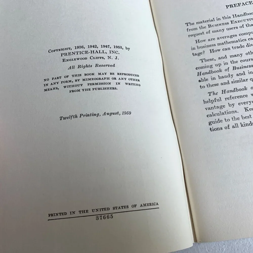 Handbook of Business Mathematics 1959 Book Vintage